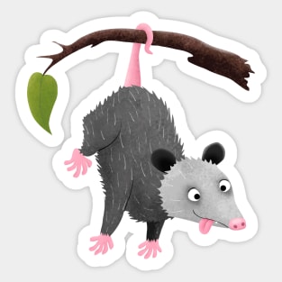 Cute funny opossum hanging from branch cartoon Sticker